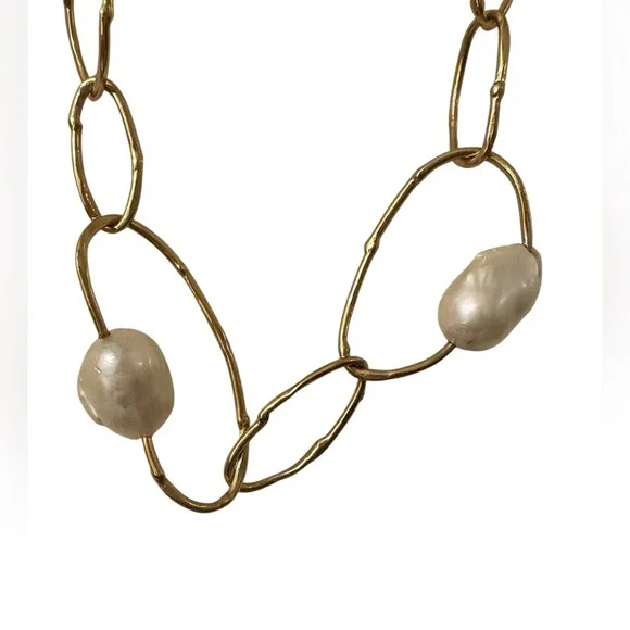 Velatti Gold Plated Chain Necklace with Baroque Pearl Accents - Picture 2 of 6